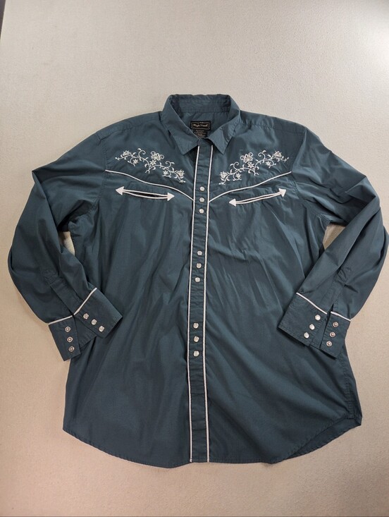 High Noon Other - High Noon XL Embroidered Teal Pearl Snap Western Cowboy Shirt
